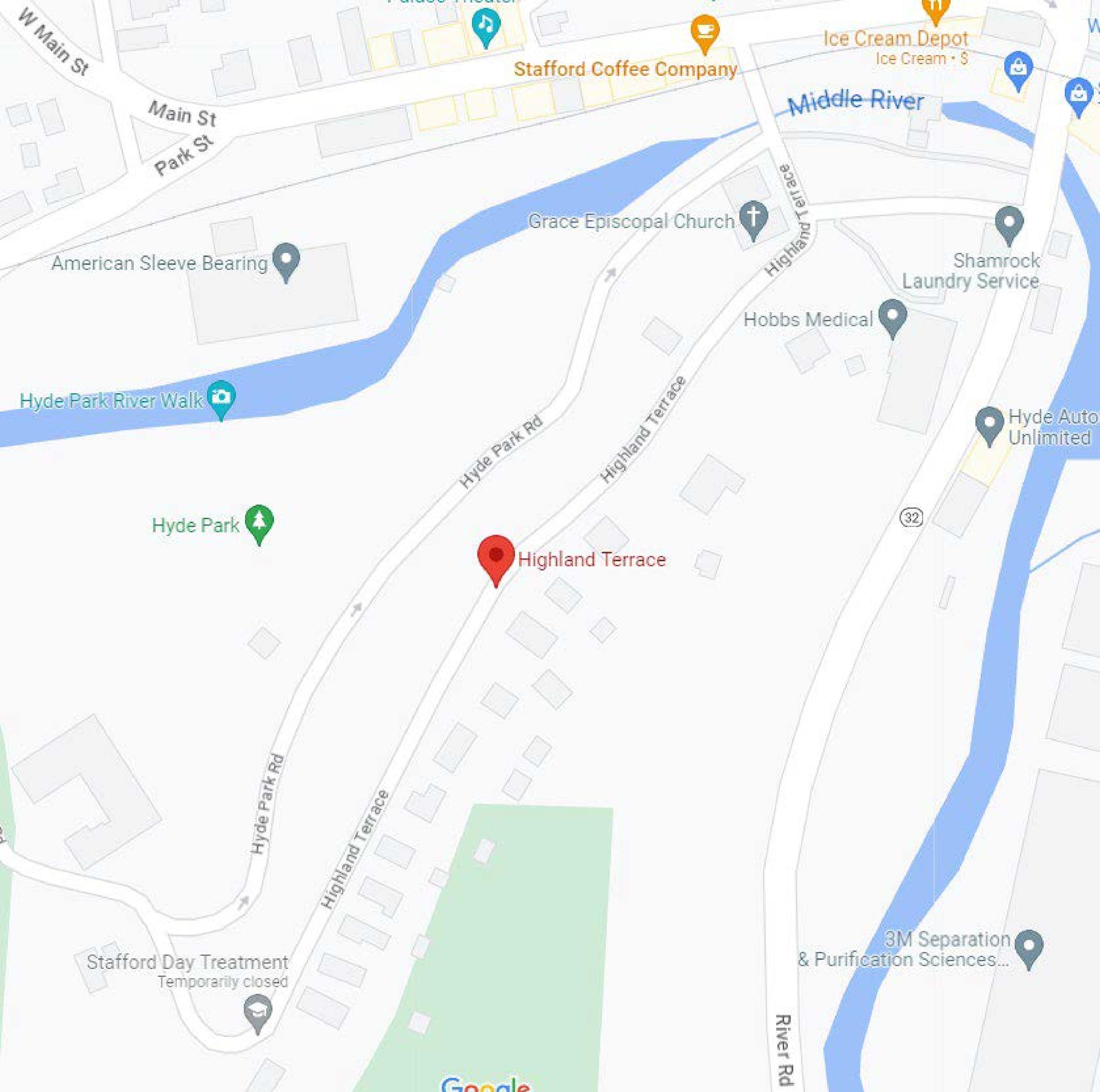 Google map image of Stafford CT