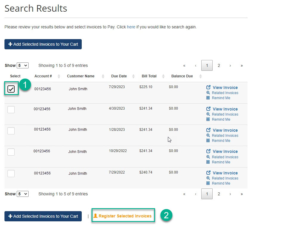 screenshot from invoice cloud providing step by step visual for how register your account for autopay